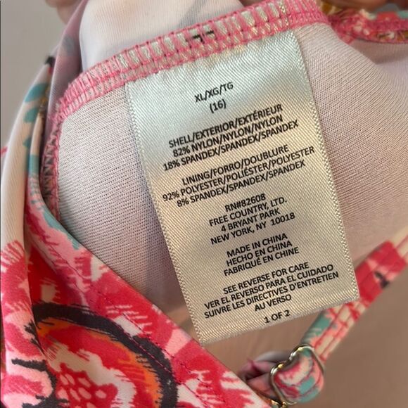 Free Country Women’s Floral Pink and White Tankini Spaghetti Strap Top Size 16 - Picture 7 of 7